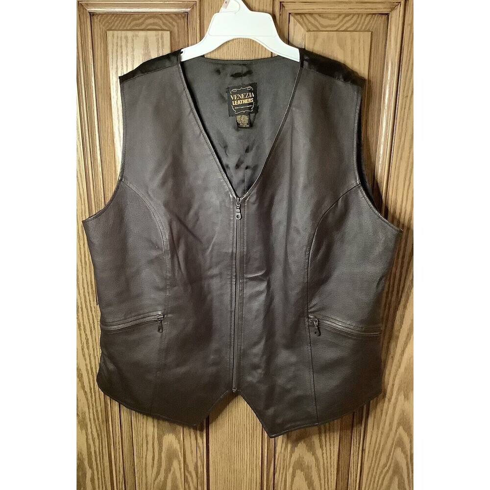 Venezia Women Genuine Leather Vest Size 18/20 Brown Biker Cowgirl